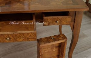 Classic style solid wood desk with inlaid top and 3 drawers